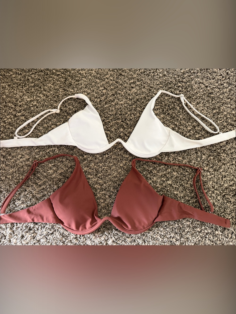 Women’s Underwire White and Dusty Rose Triangle Bikini Tops